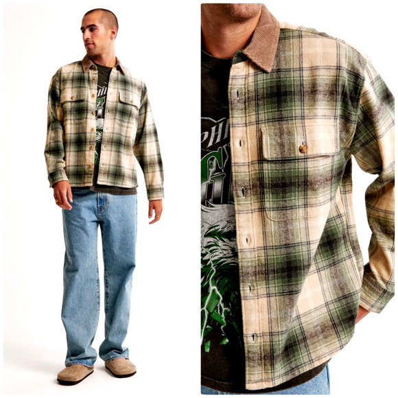 Abercrombie & Fitch Other - Abercrombie & Fitch Flannel Shirt Mens Large Oversized 90s Plaid Check Corduroy